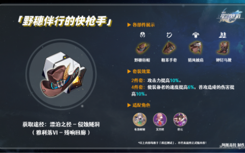 崩坏星穹铁道遗器野穗伴行的快枪手怎么获得(崩坏星穹铁道将开测)