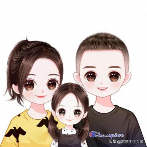 一家四口的卡通图片一儿一女(一家四口微信头像一儿一女)插图1